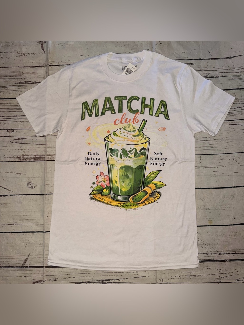 Hot Topic White Tee with Green Matcha Drink Graphic